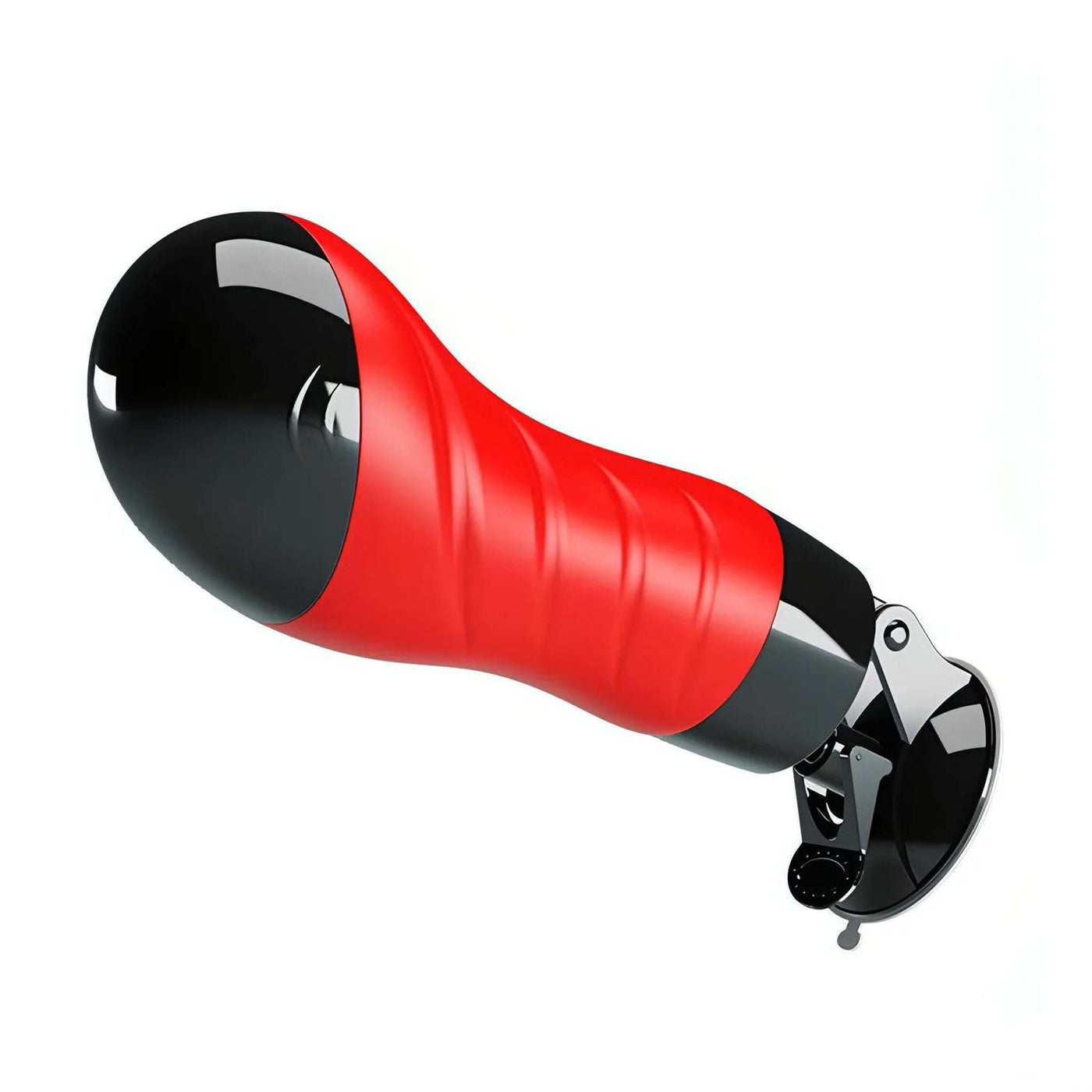 Masturbatore realistico rosso nero con ventosa regolabile e texture a spirale