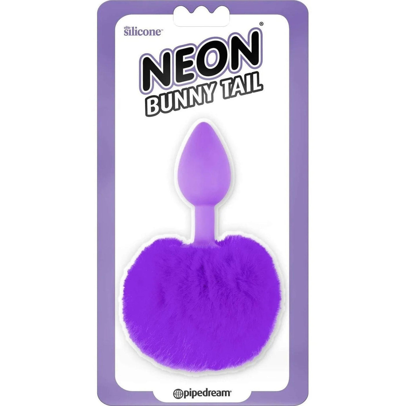 Confezione plastica plug anale Neon Bunny Tail viola Pipedream con scritta elite silicone