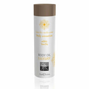 Olio da massaggio commestibile Vaniglia Shiatsu 75ml bottiglia bianca con etichetta floreale dorata