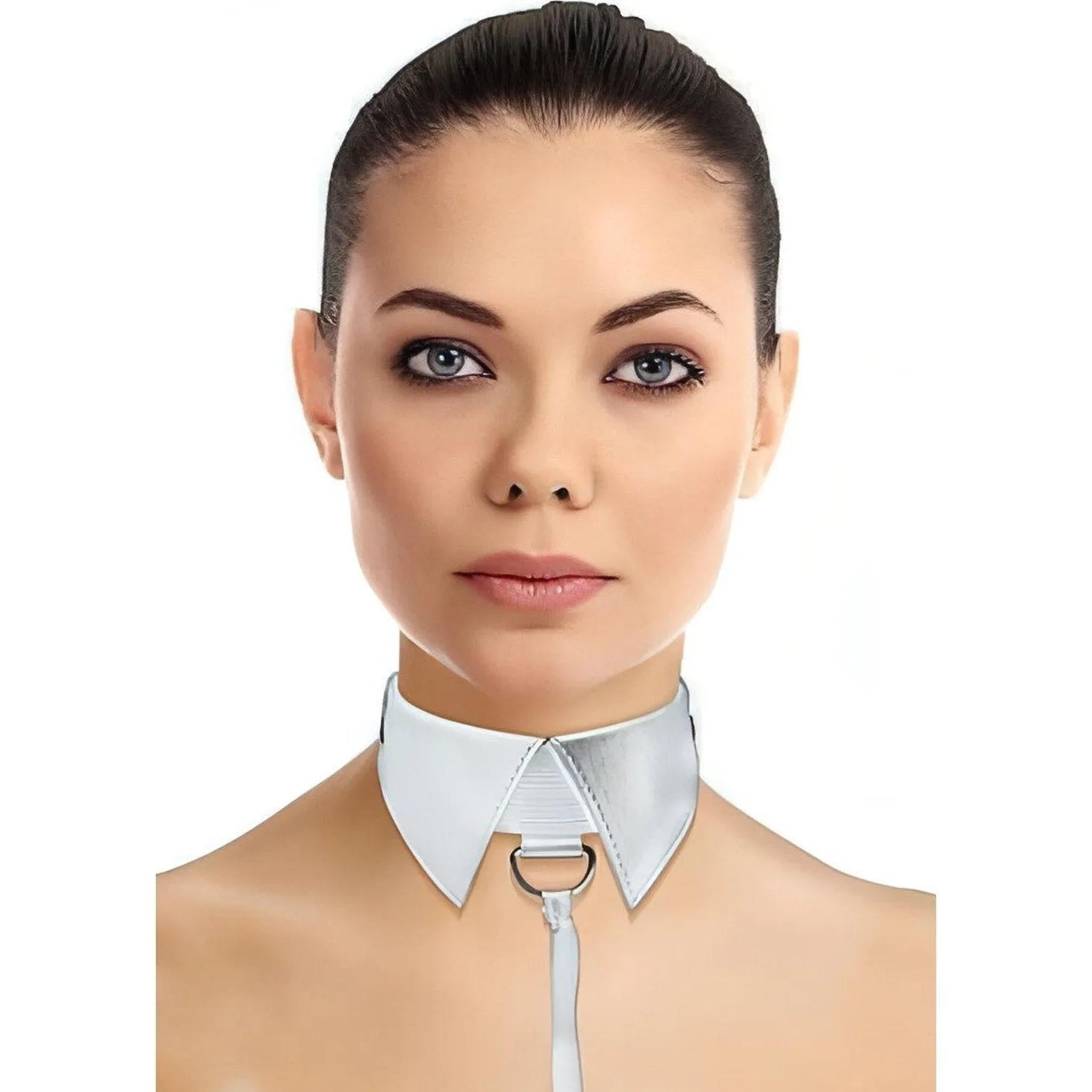 Ouch! Deluxe - Collare a colletto con guinzaglio coordinato - Bianco lucido