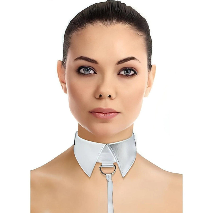 Ouch! Deluxe - Collare a colletto con guinzaglio coordinato - Bianco lucido