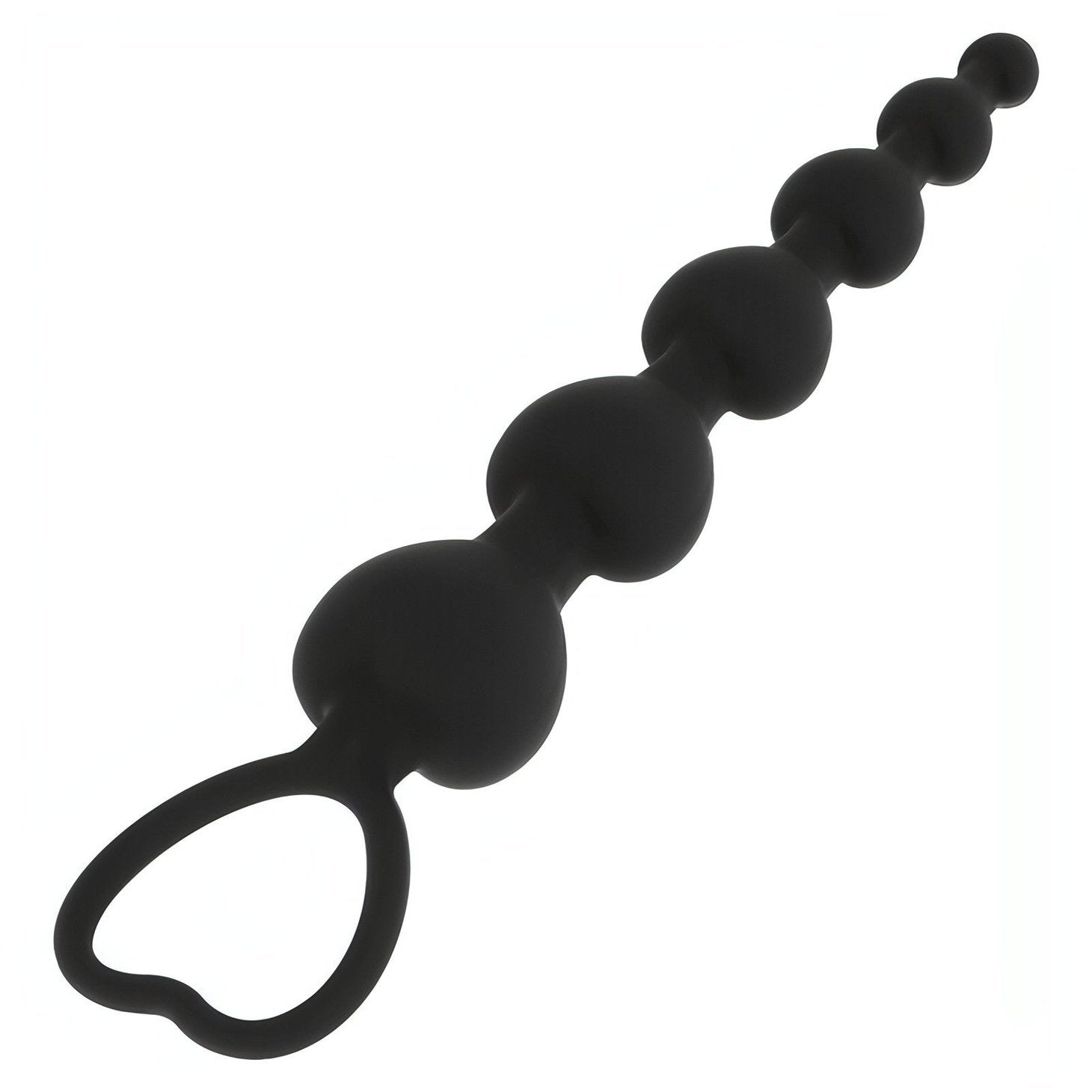 Palline anali in silicone con anello per mantenimento a forma di cuore - Nero - GoEstasy