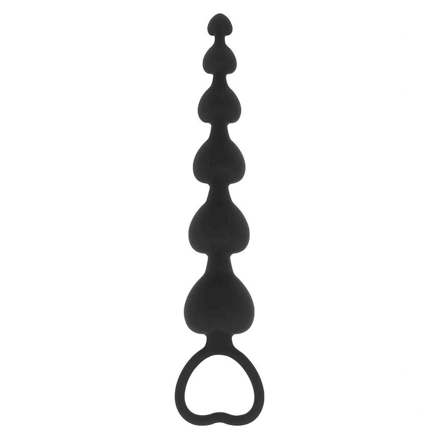 Silicone anal beads with heart-shaped support ring - Black