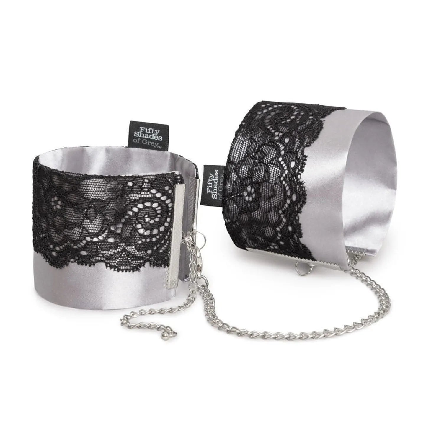 Play Nice Satin & Lace Wrist Cuffs - Black - GoEstasy