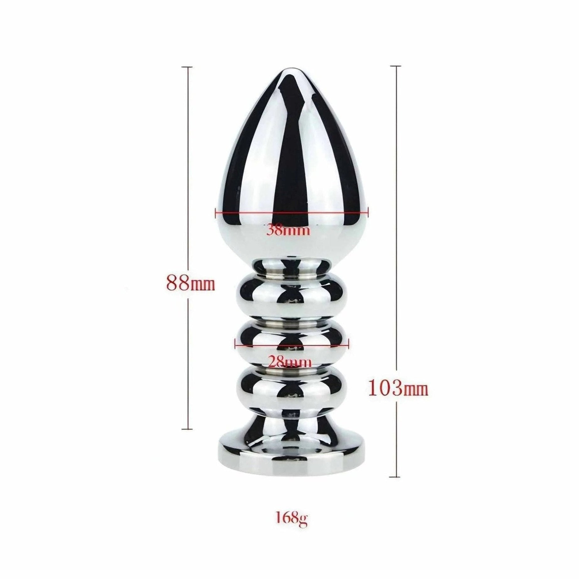 Plug Anale Ribbed in Acciaio Chirurgico con Gemma Rossa, 175 gr.