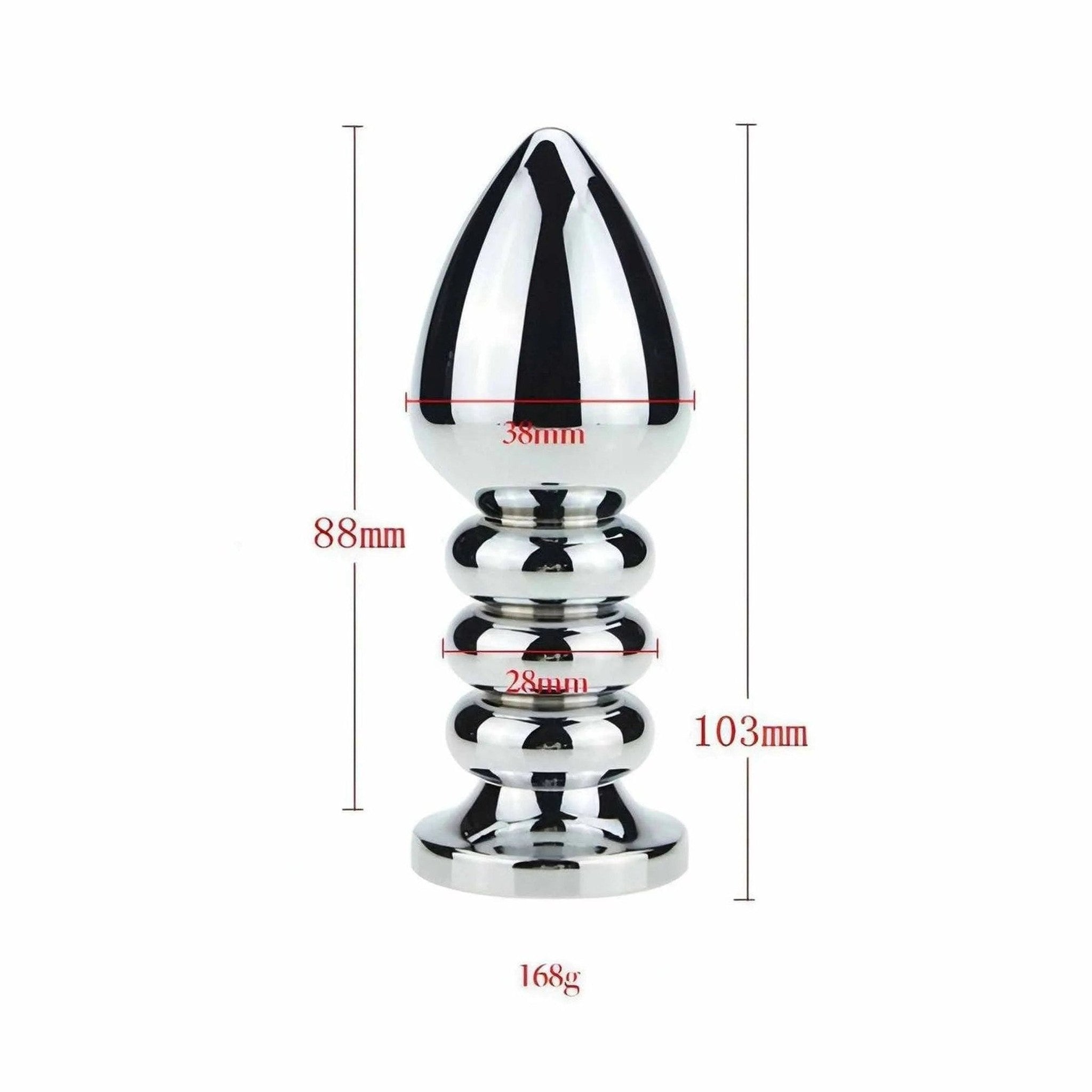 Plug Anale Ribbed in Acciaio Chirurgico con Gemma Rossa, 175 gr.