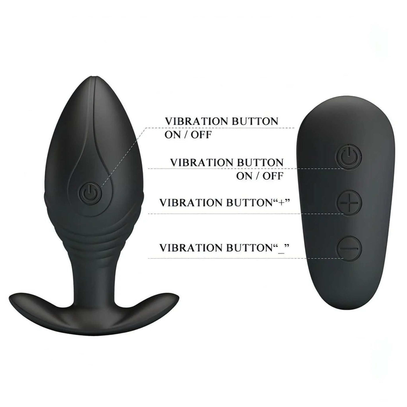 Plug Anale Wireless con Potente motore da 12 modalità di vibrazione - Ricaricabile, Impermeabile, Nero