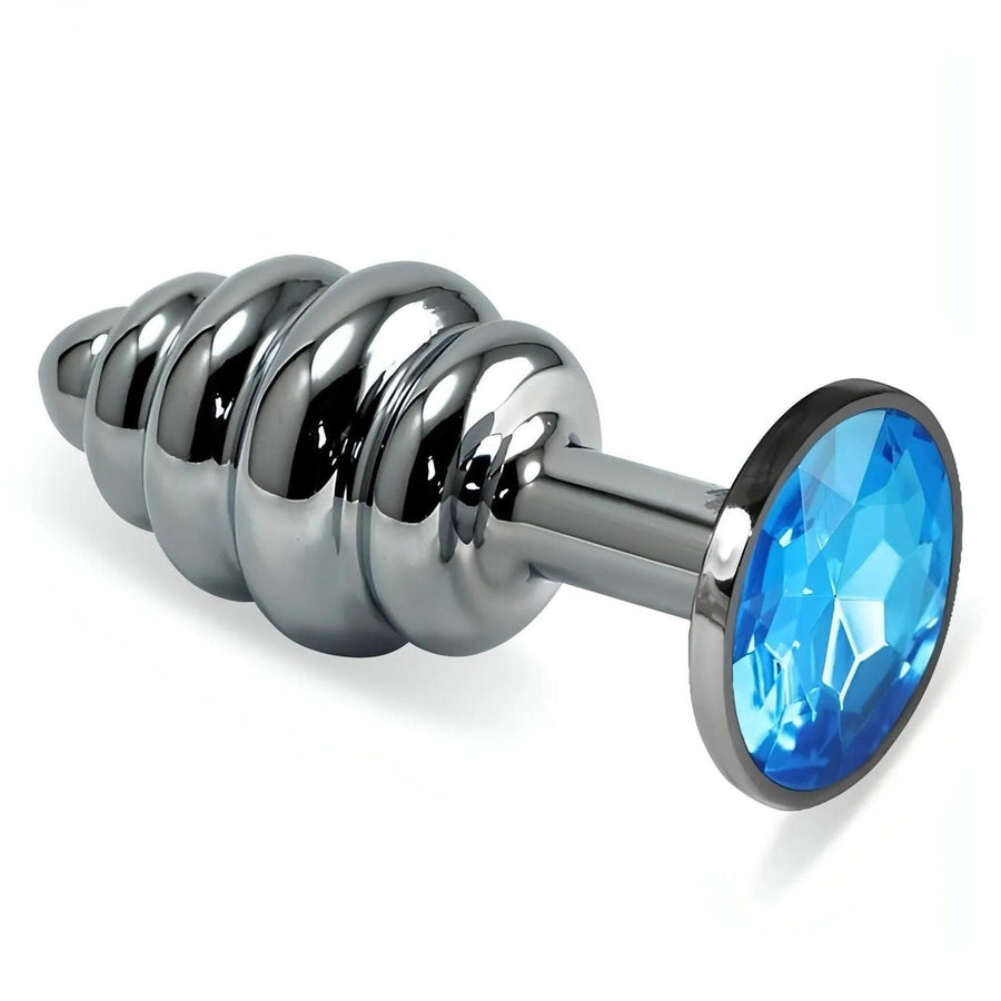 Spiral-Analplug mit blauem Diamanten – 6,85 cm. Ø 2,95 cm