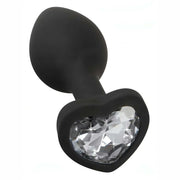 Plug Anale con Diamante a forma di cuore - Nero, Silicone