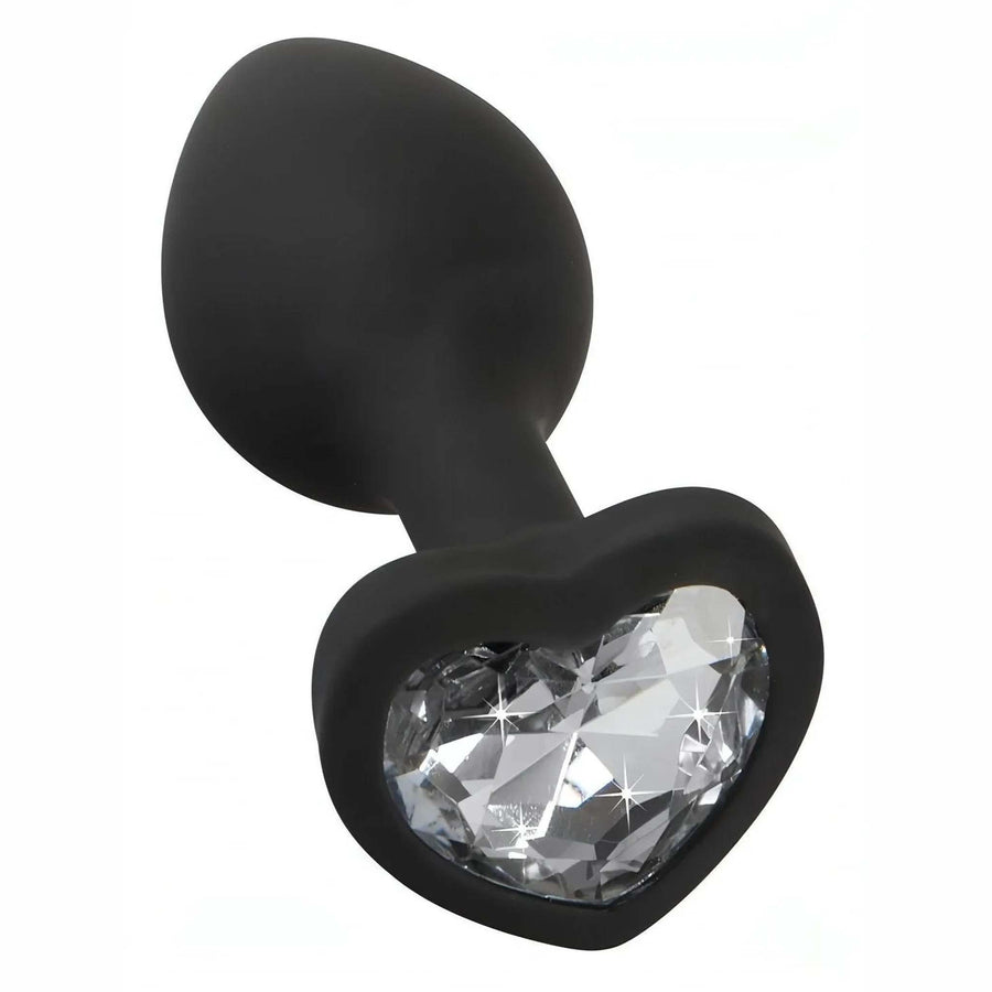 Plug Anale con Diamante a forma di cuore - Nero, Silicone