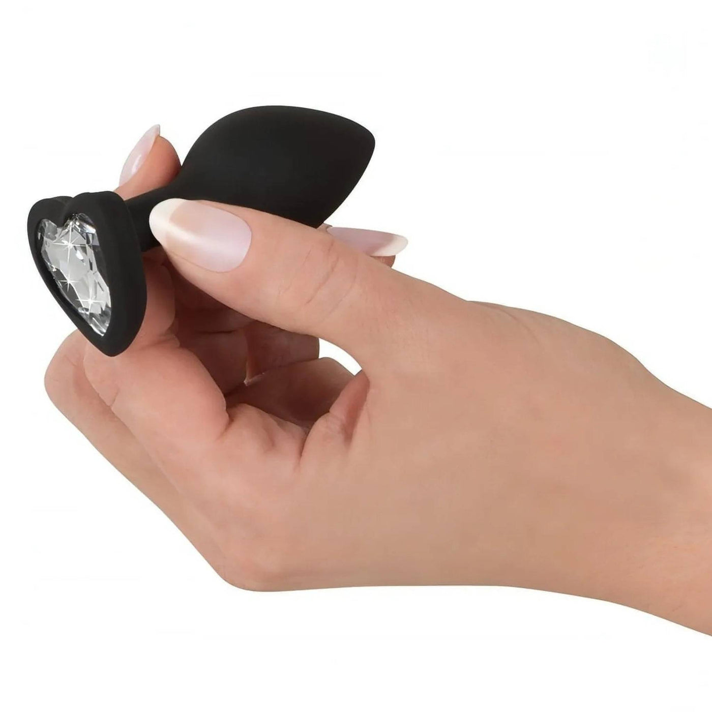 Plug Anale con Diamante a forma di cuore - Nero, Silicone