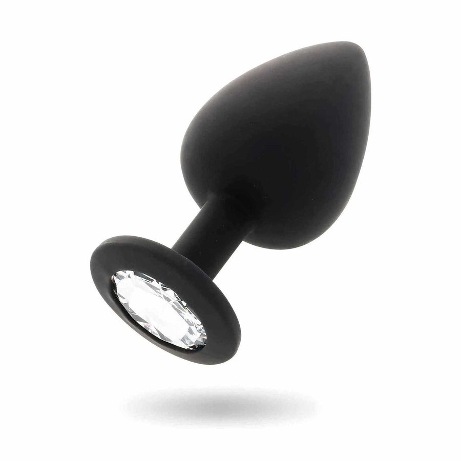 Silicone Anal Plug with Transparent Swarovski - Black