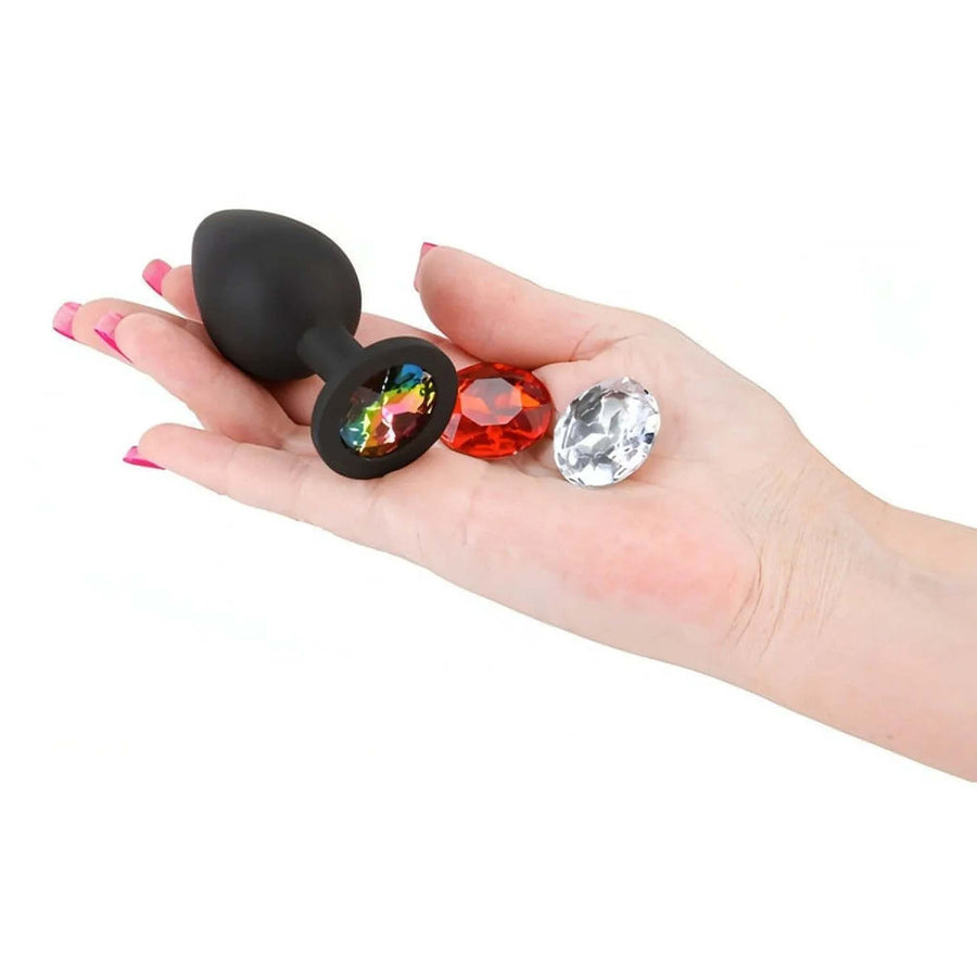 Silicone Anal Plug with Interchangeable Gem – Circular, Medium