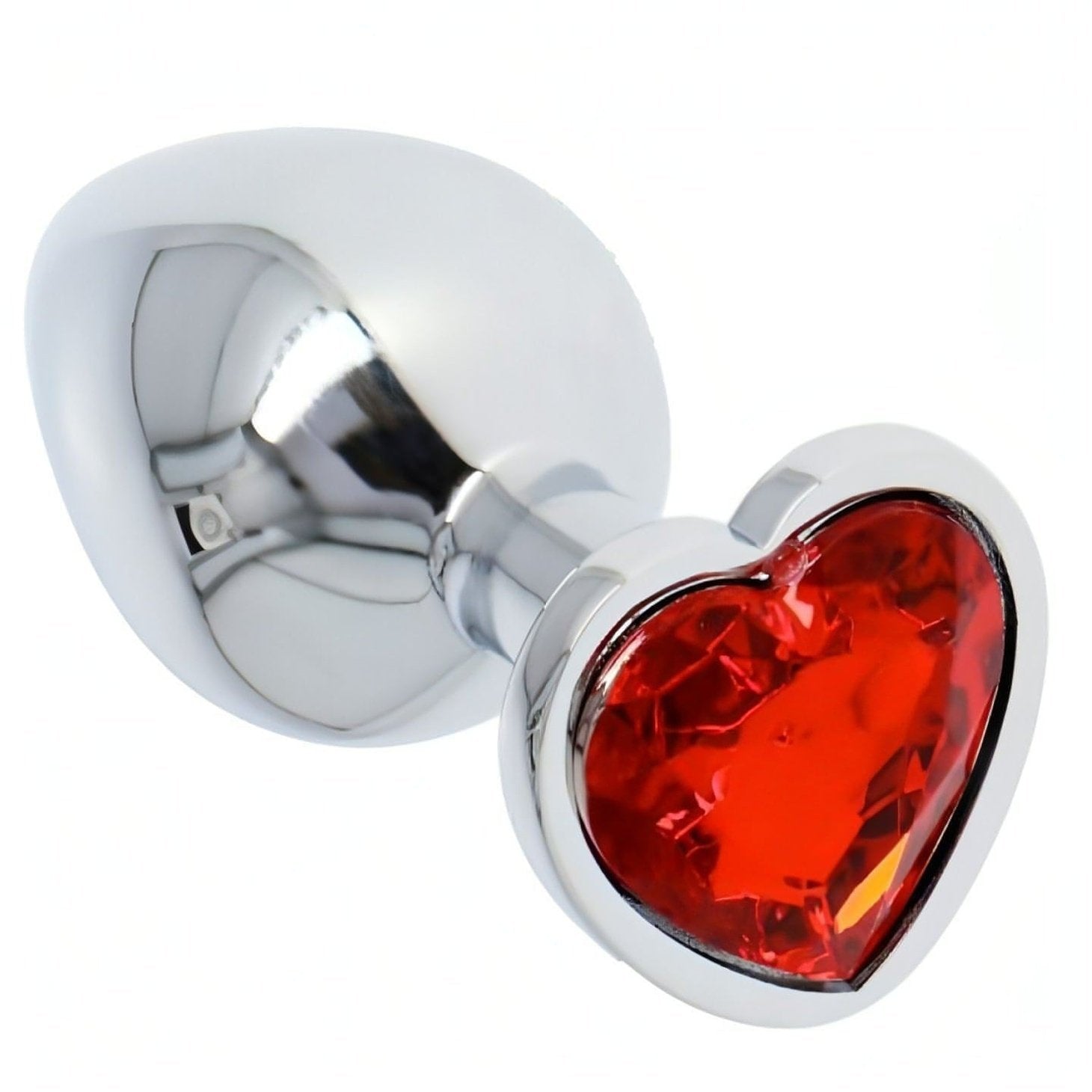 Plug anale in metallo con swarovsky a forma di cuore - Rosso, Medium Toyz4lovers