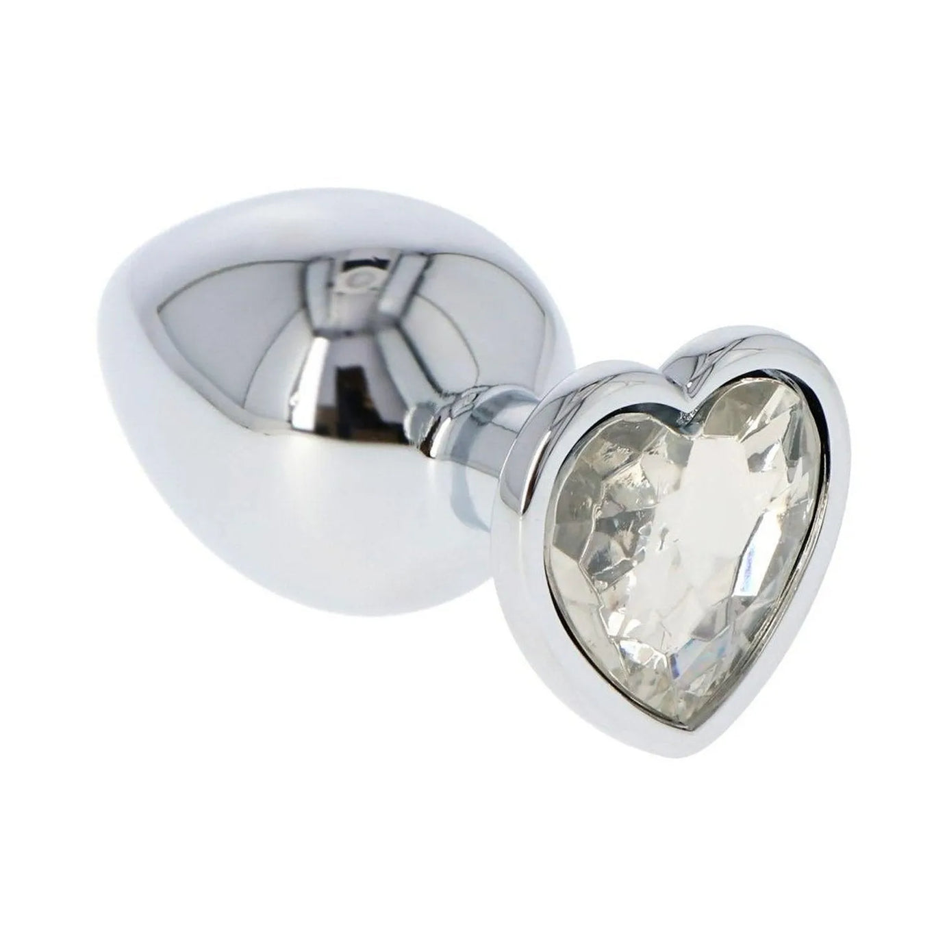 Plug anale in metallo con swarovsky a forma di cuore - Bianco, Extra Large