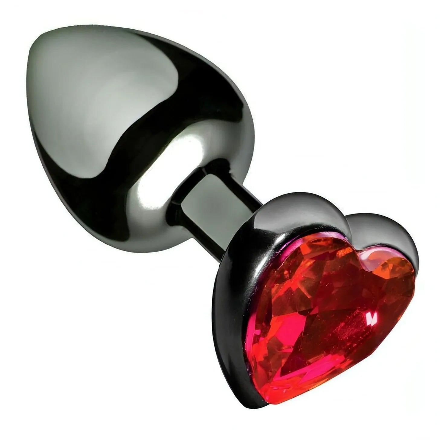 Plug anale in metallo con swarovsky a forma di cuore - Rosso, Small - GoEstasy