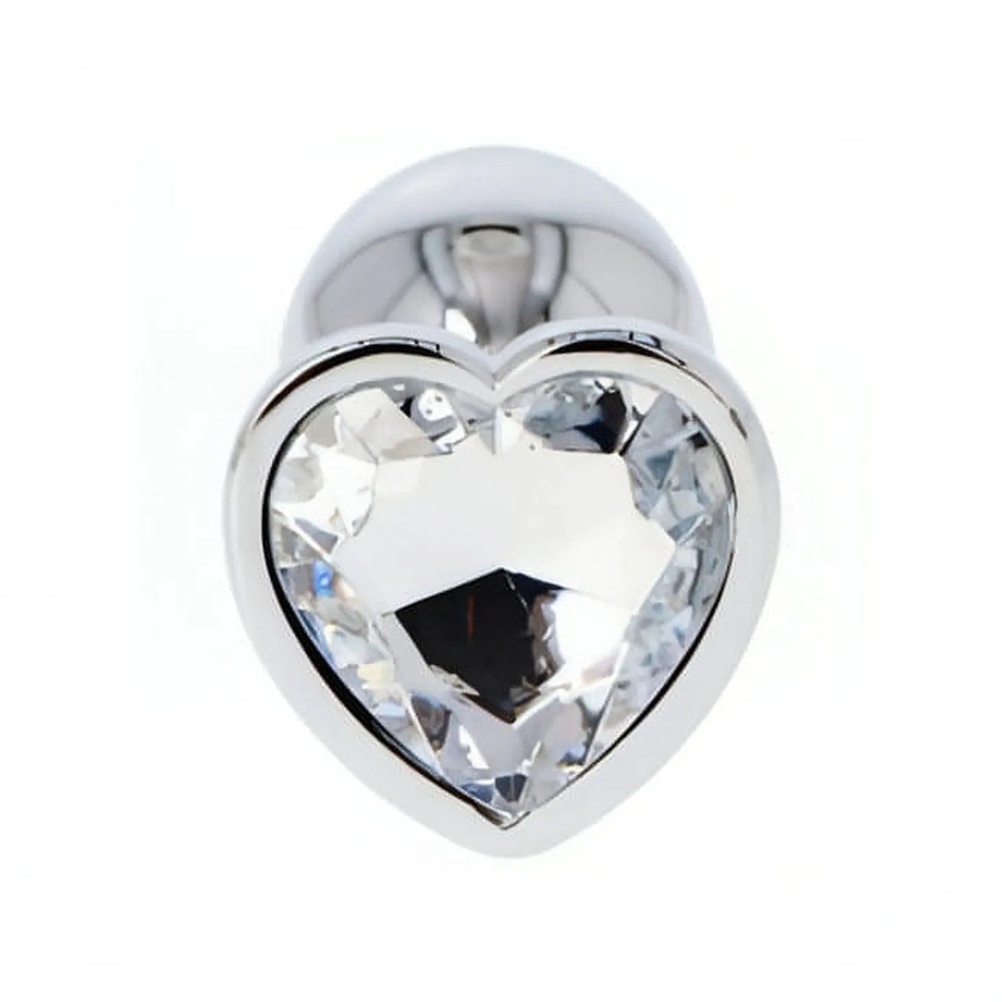 Plug anale in metallo con swarovsky a forma di cuore - Bianco, Small - GoEstasy