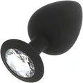 Plug de silicona anal con swarovsky blanco - tamaño XL, negro