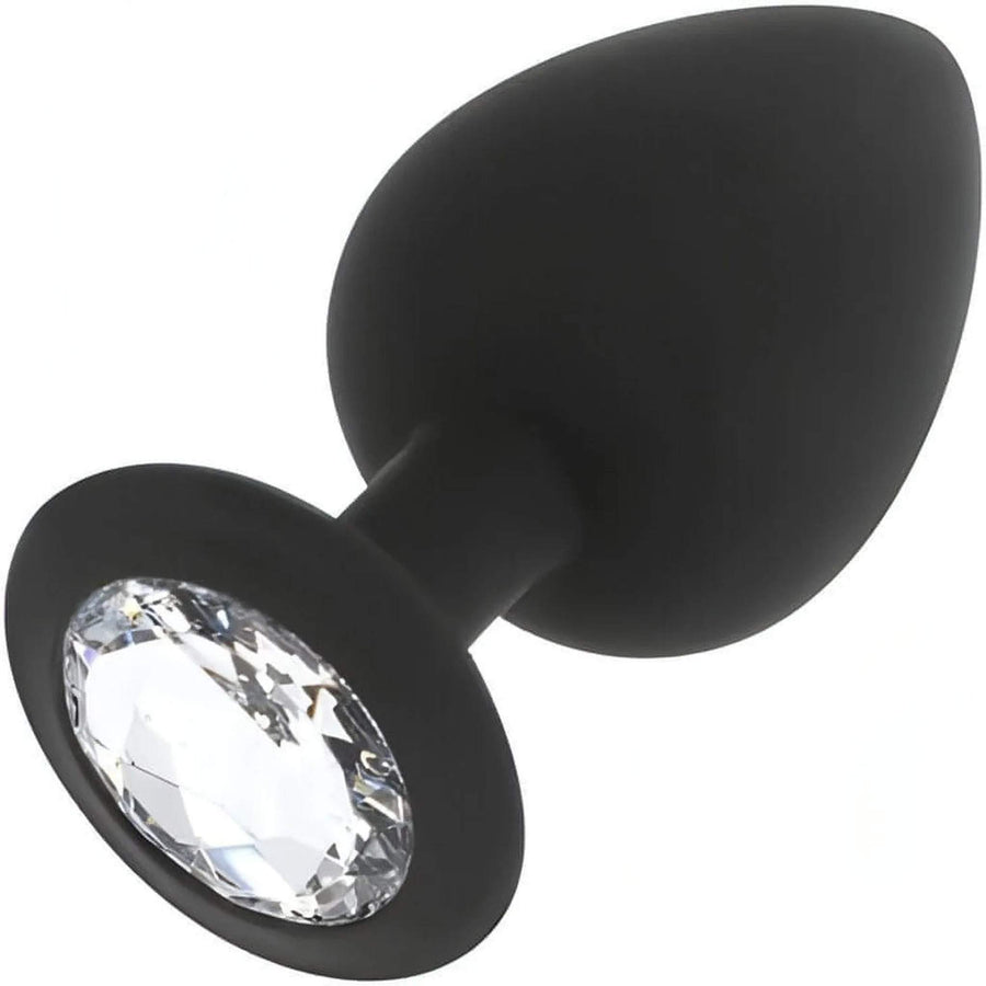 Silicone anal plug with white Swarovsky - Size XL, Black