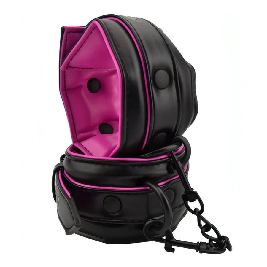 Gepolsterte Handgelenkschützer aus Leder – Schwarz und Fuchsia