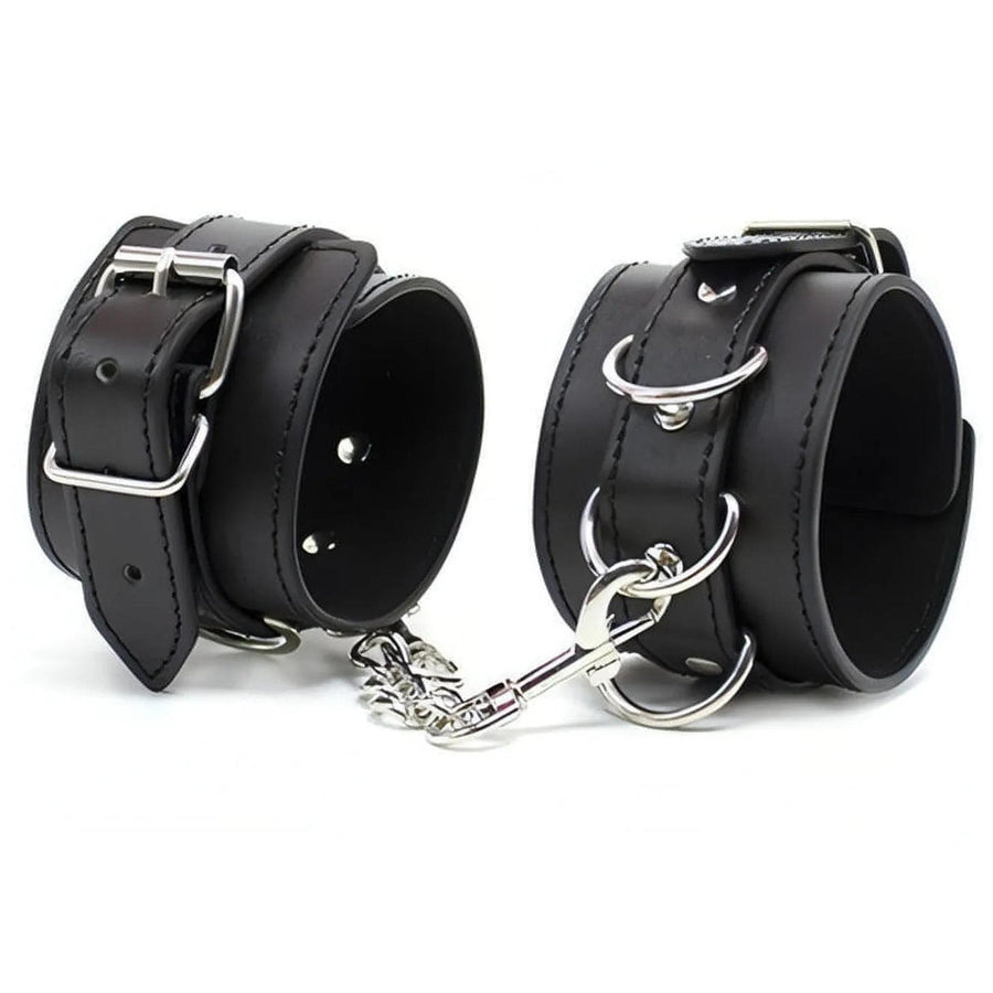 Handgelenkschützer aus schwarzem Leder mit verstellbaren Riemen und Hakenringen