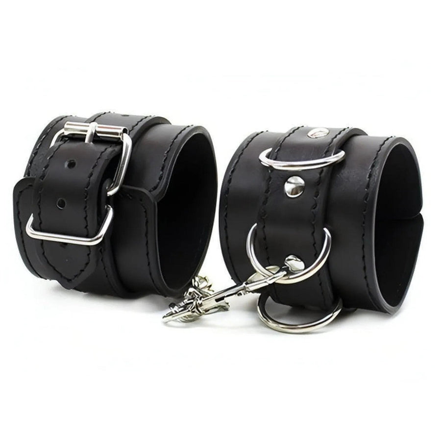 Handgelenkschützer aus schwarzem Leder mit verstellbaren Riemen und Hakenringen