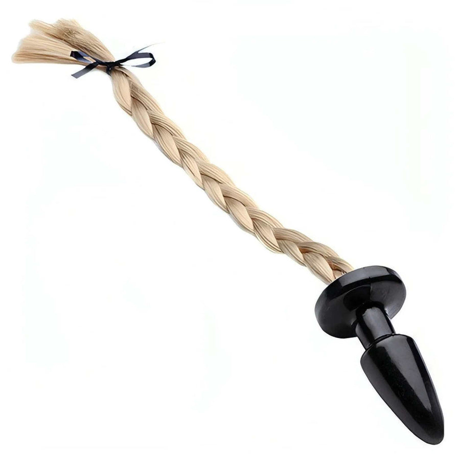 Pony Play Butt Plug - Black with blonde tail