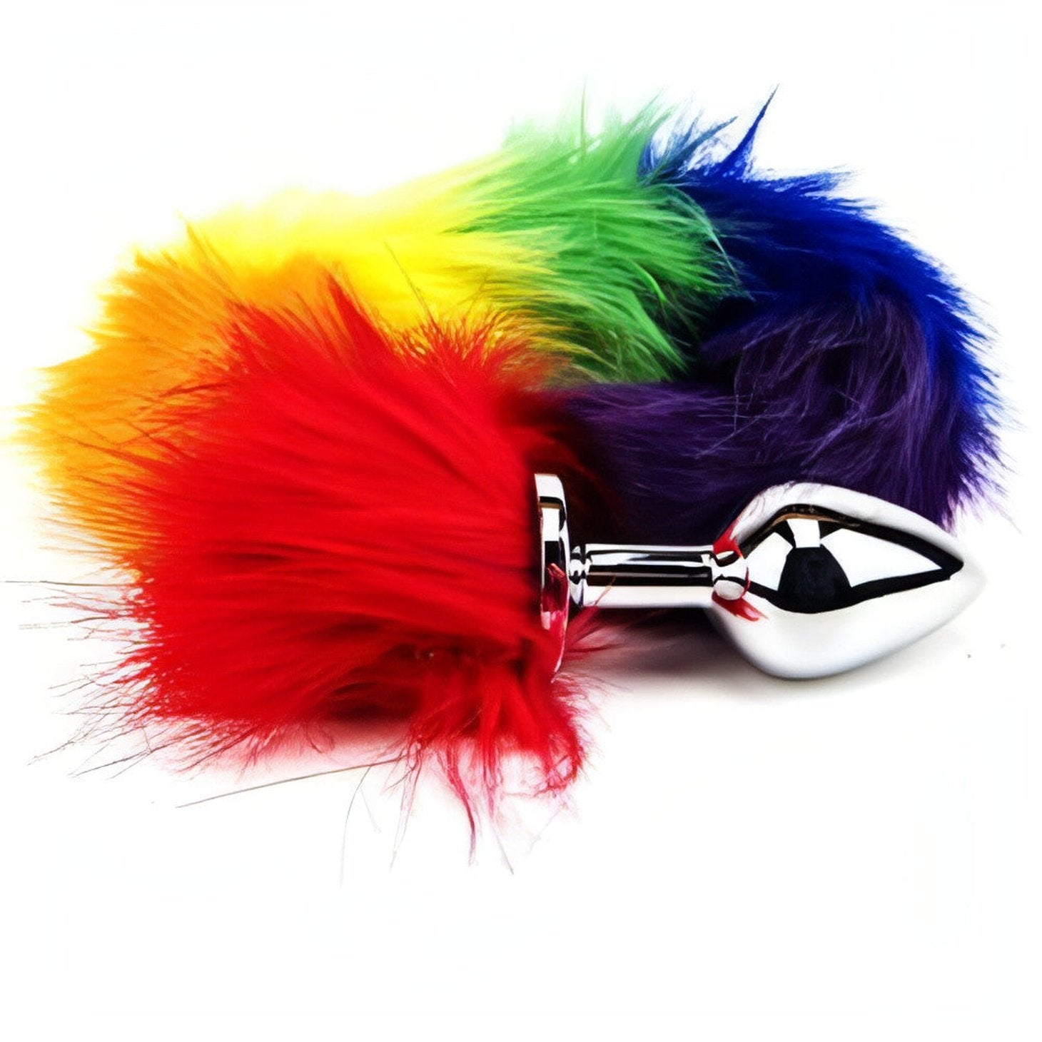 Rainbow Tail Butt Plug - Plug anale in metallo con coda arcobaleno - GoEstasy