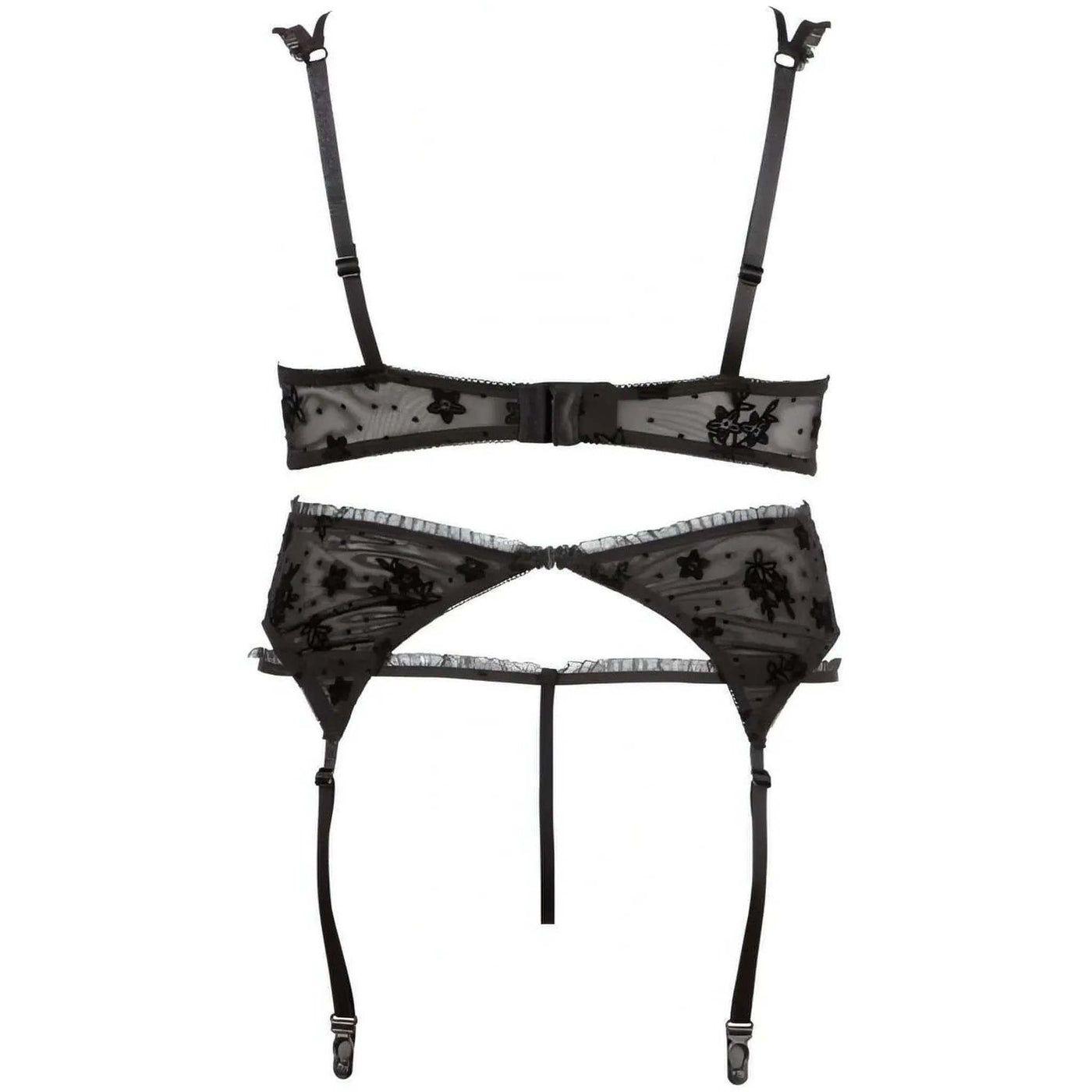 Reggiseno, reggicalze e tanga nero - 80C/M