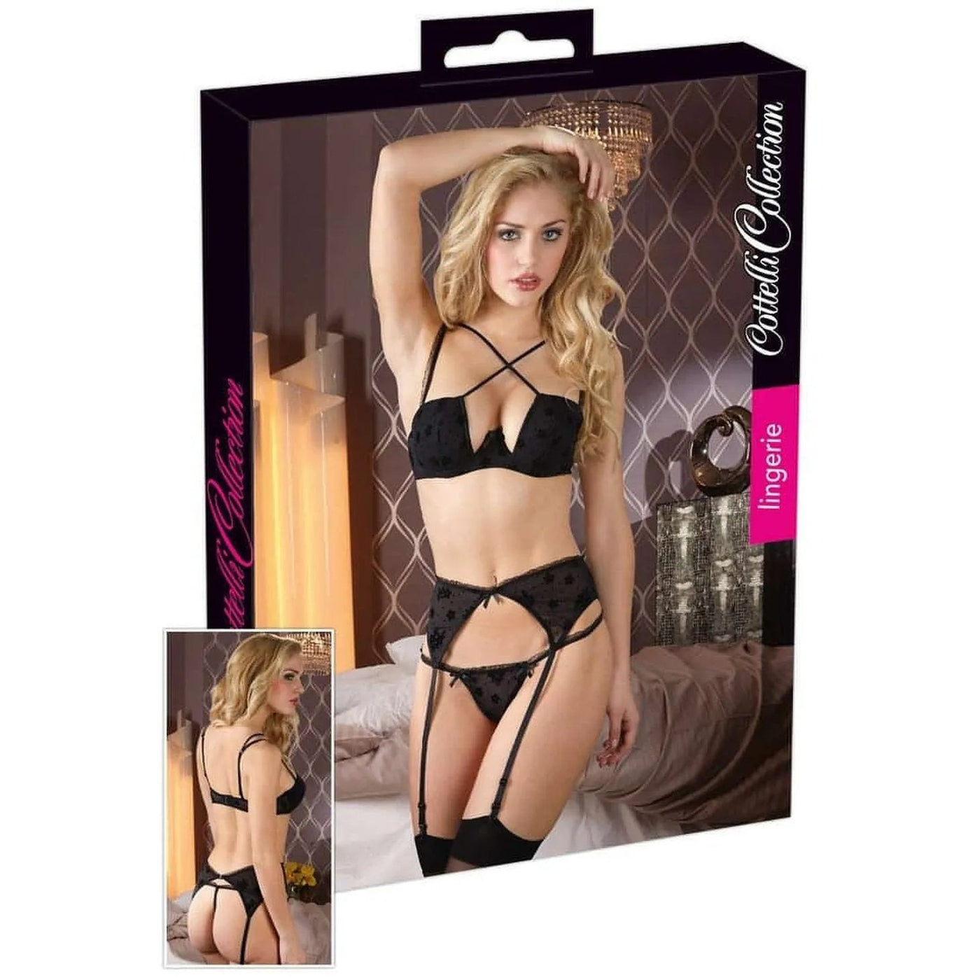 Reggiseno, reggicalze e tanga nero - 80C/M