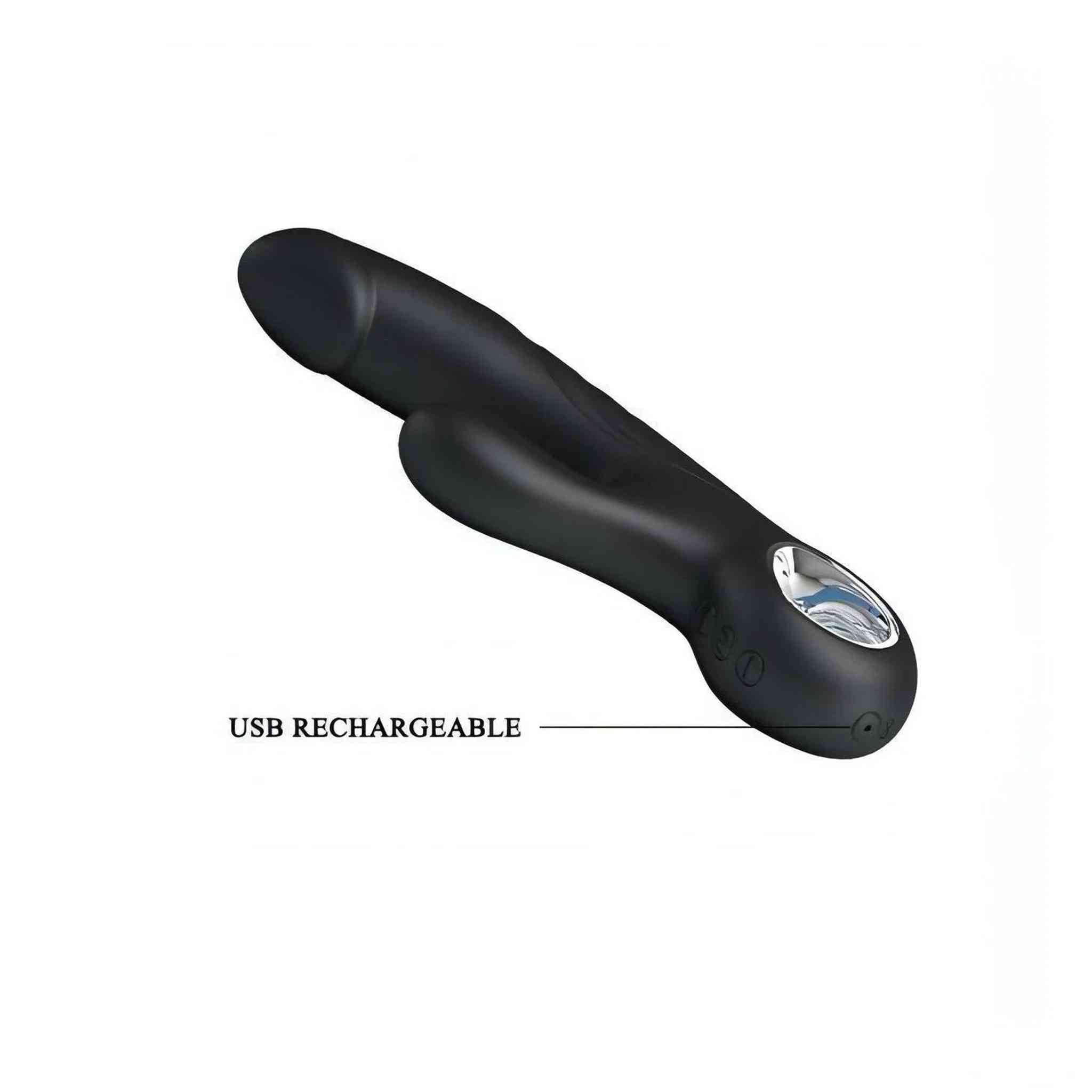 Selene Vibratore rabbit nero con glande scolpito - 7 Modalità di vibrazione, Ricaricabile tramite USB