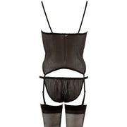 Set 3 Pezzi Basco In Pizzo Con Slip e Calze Velate Nere