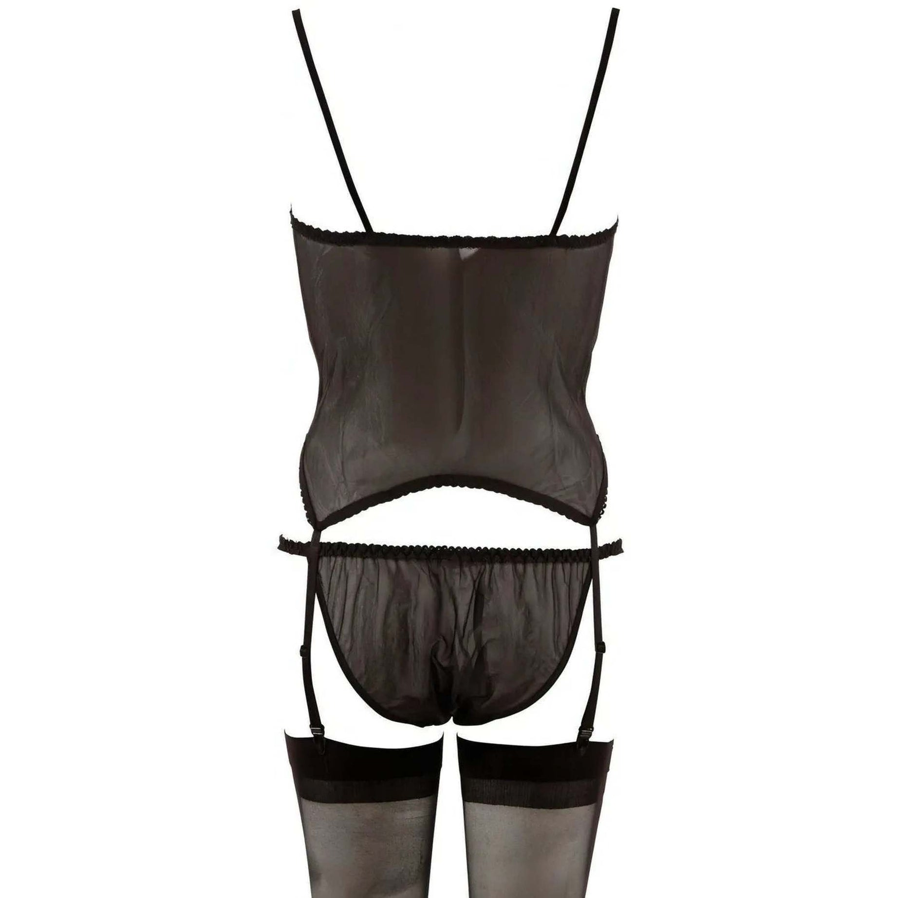 Set 3 Pezzi Basco In Pizzo Con Slip e Calze Velate Nere