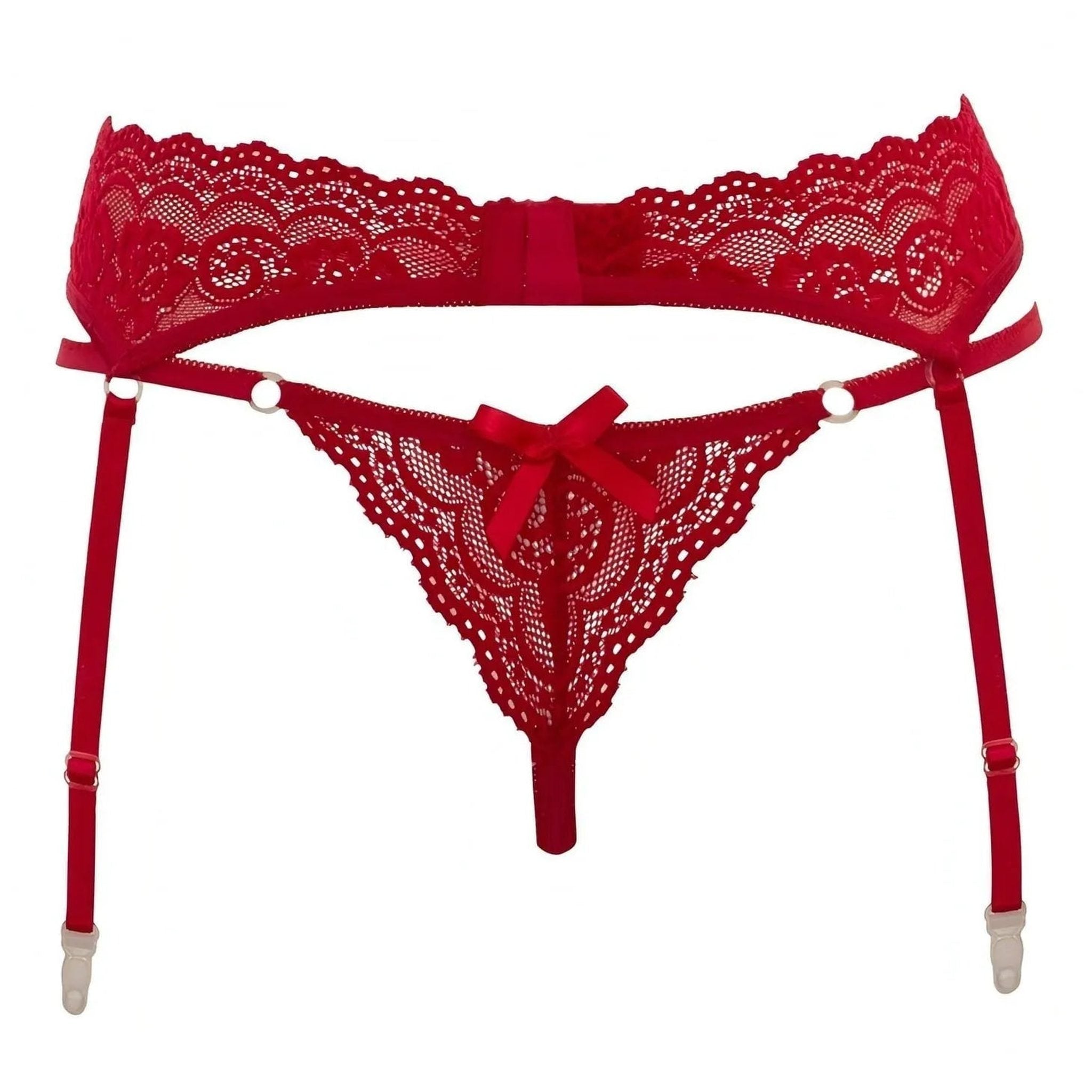 Set Reggicalze E Perizoma In Pizzo Rosso