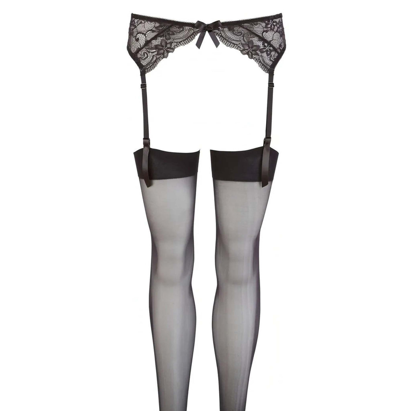 Set Reggicalze in pizzo con calze nere velate