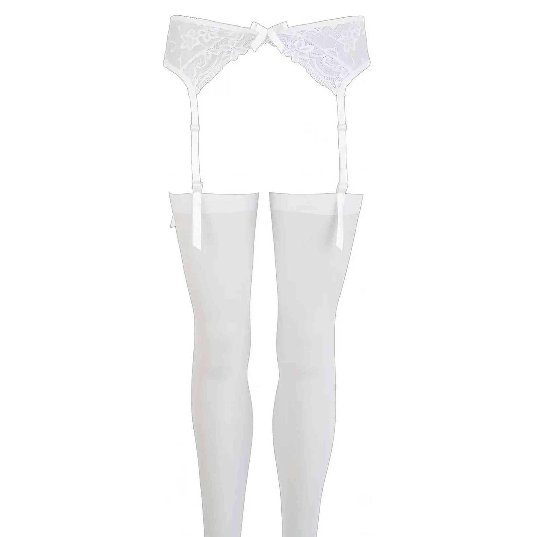 Set Reggicalze in pizzo con calze velate - Bianco, Taglia S/M