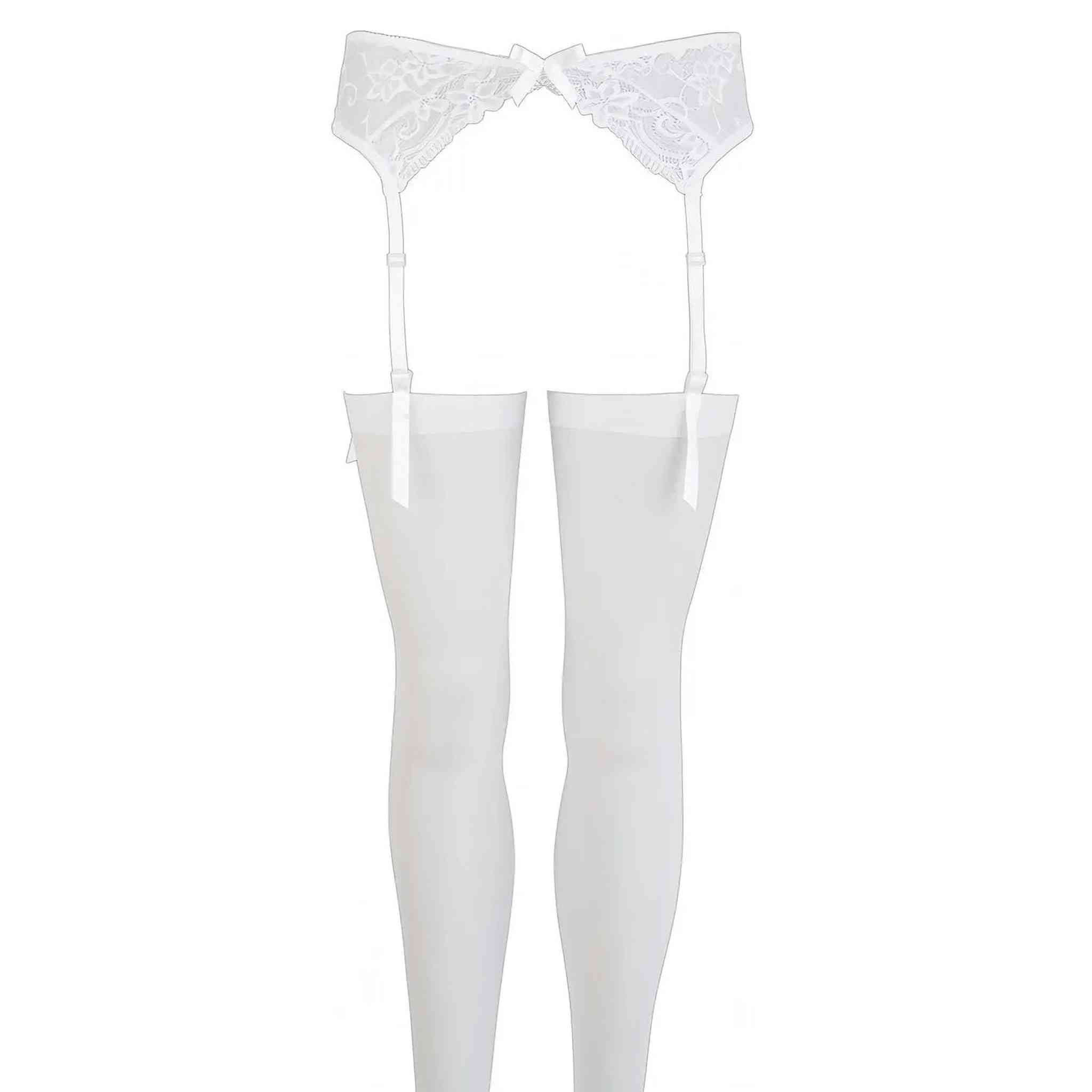 Set Reggicalze in pizzo con calze velate - Bianco, Taglia S/M