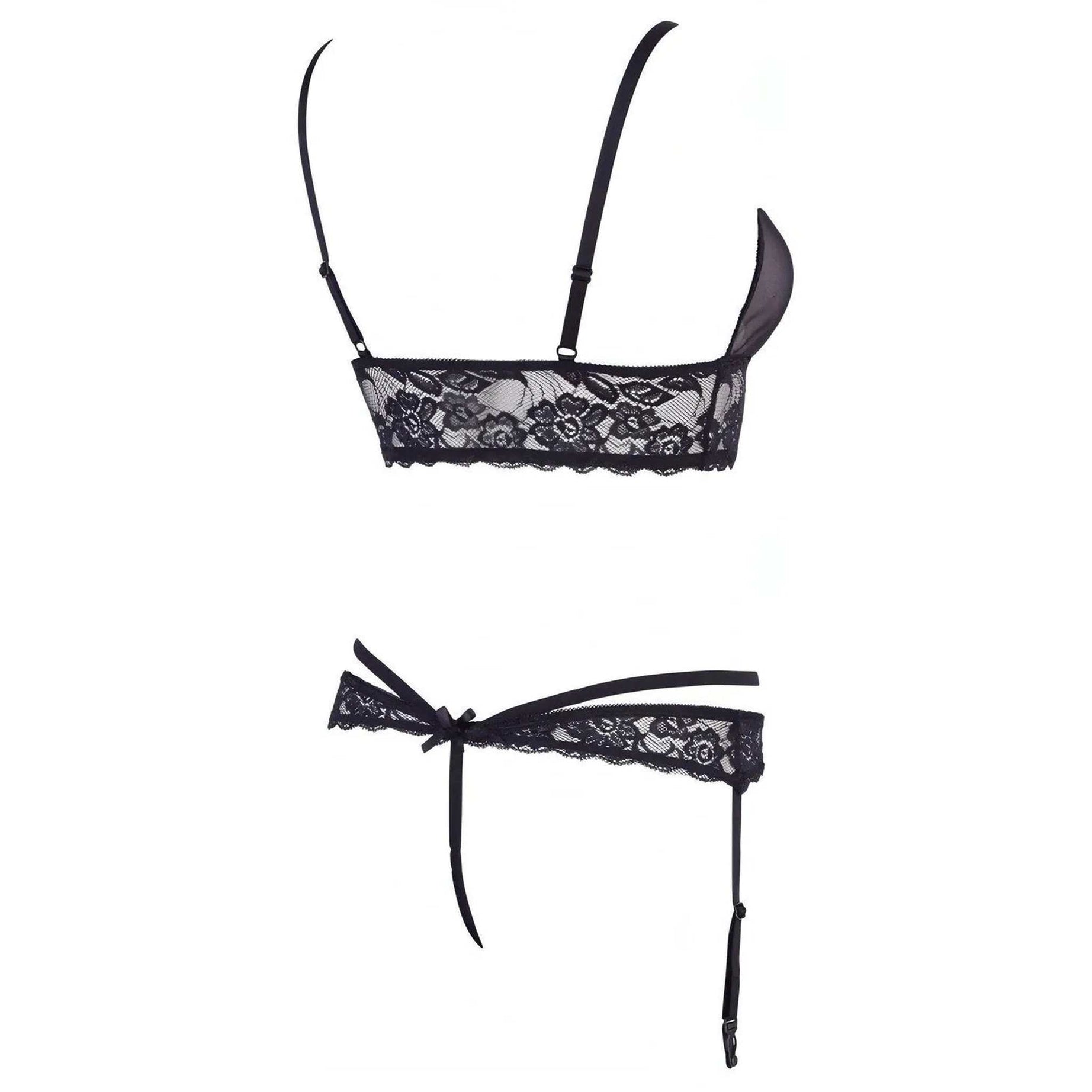 Set Reggiseno a Fascia e Slip reggicalze con fiocco e perline