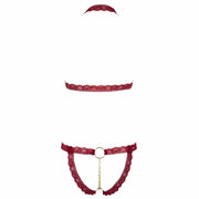 Completino intimo rosso bordeaux piatto con reggiseno a balconcino e perizoma a catena