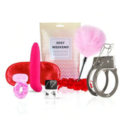 Sexy Weekend Gift Box - Vibratore Punto-G in Silicone, Anello Vibrante, Feather Tickler, Manette, Benda Satinata, 2x Dadi delle