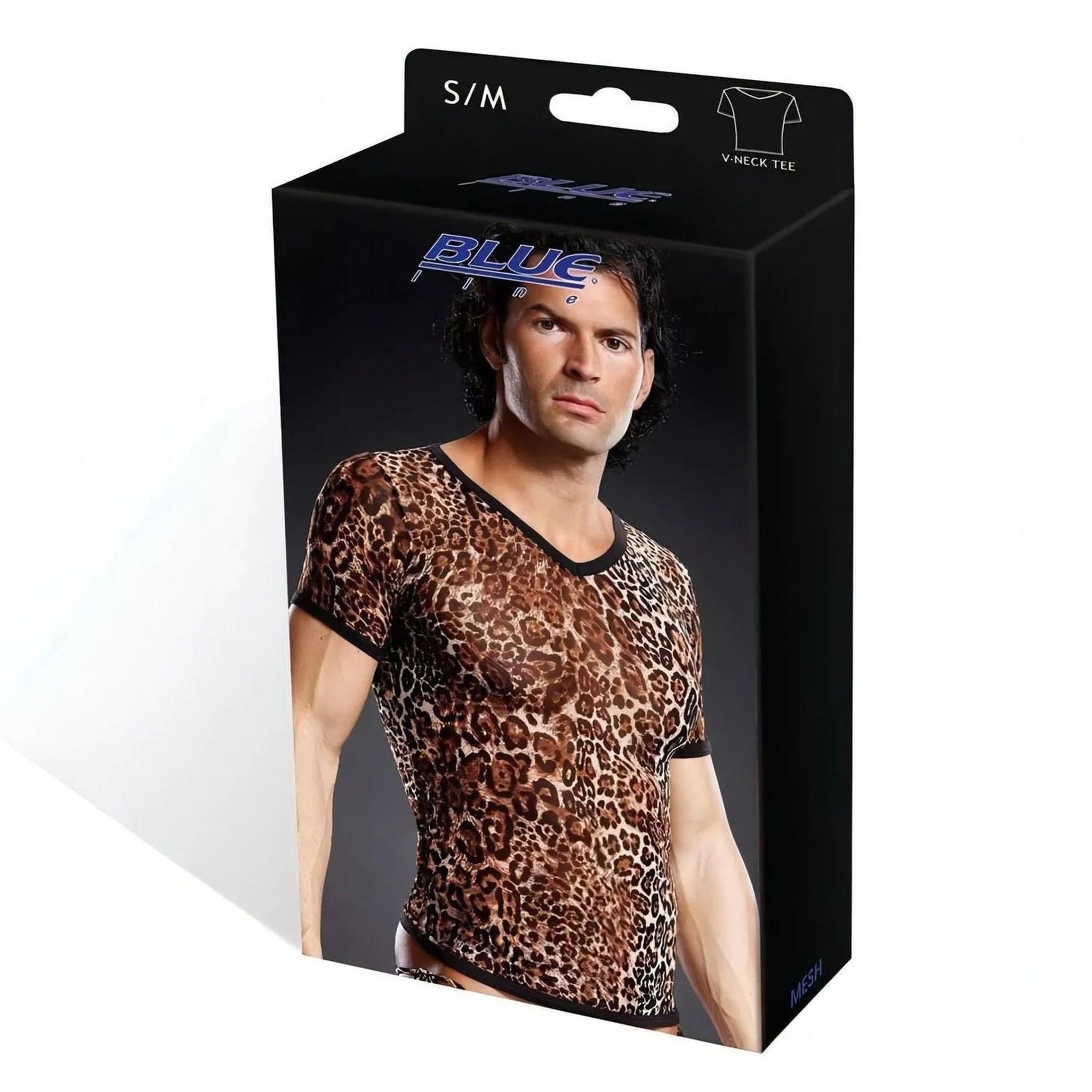 Shirt uomo leopardata con collo a V e bordi neri - Taglia S/M