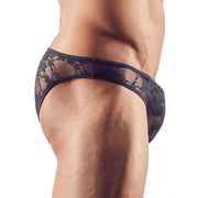 Slip Neri In Pizzo Con Ricami Floreali