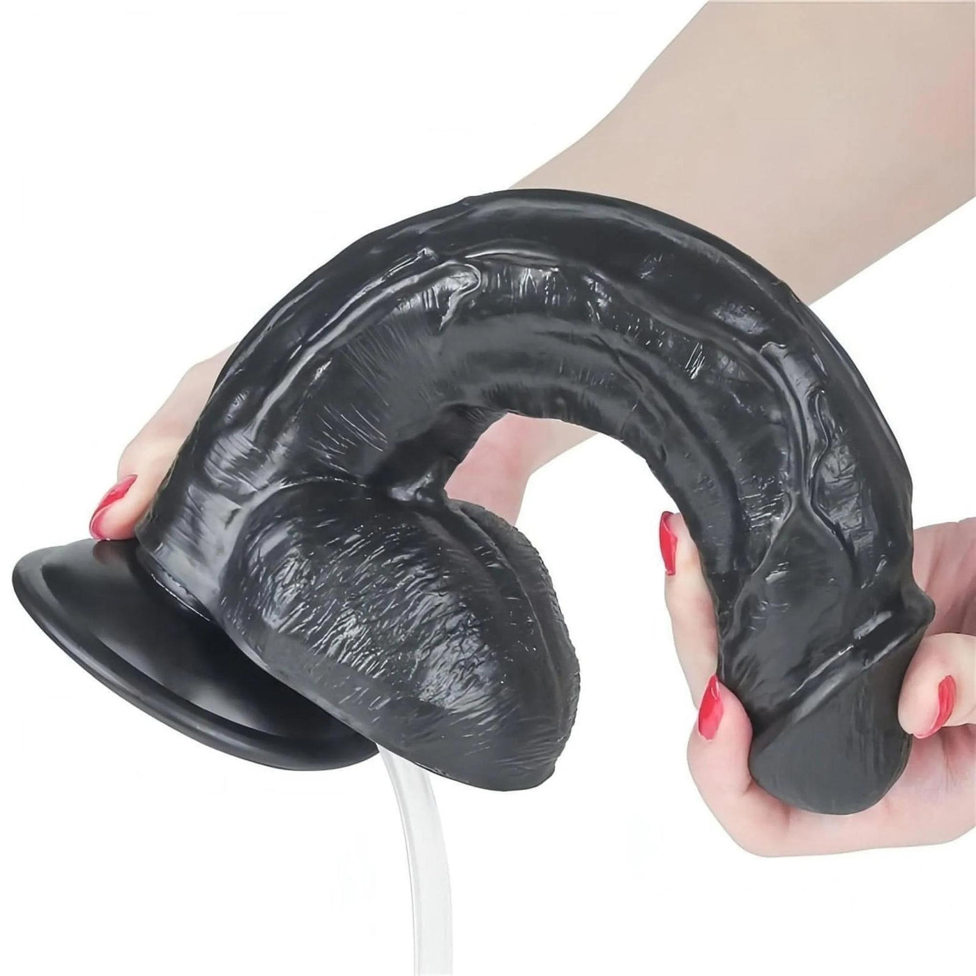 Dildo nero realistico in PVC con ventosa e pompa per spruzzo