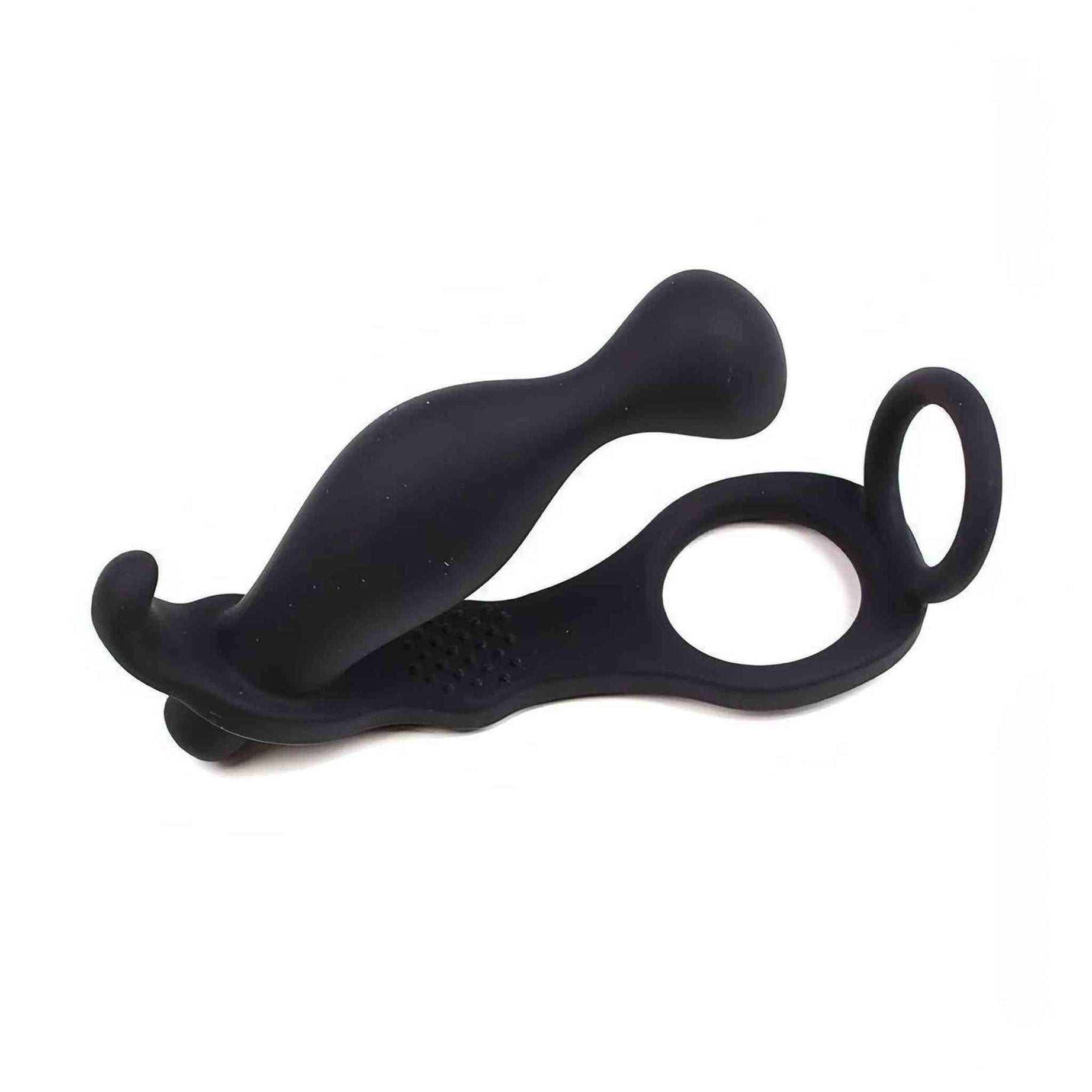 Stimolatore Prostatico Vibrante con Doppio Anello per Pene e Testicoli - Silicone Medicale, Nero