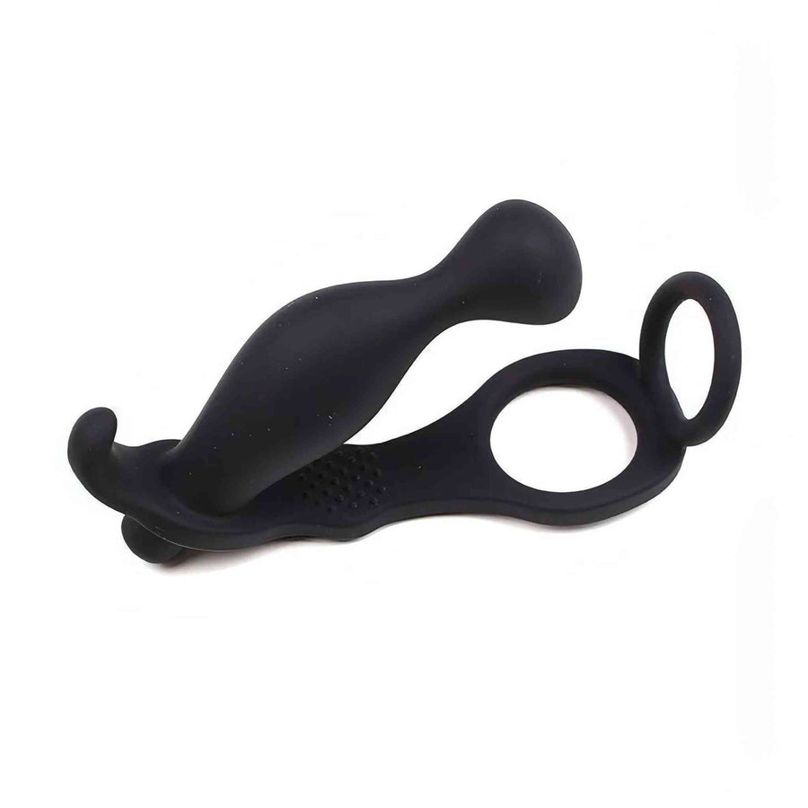 Stimolatore Prostatico Vibrante con Doppio Anello per Pene e Testicoli - Silicone Medicale, Nero