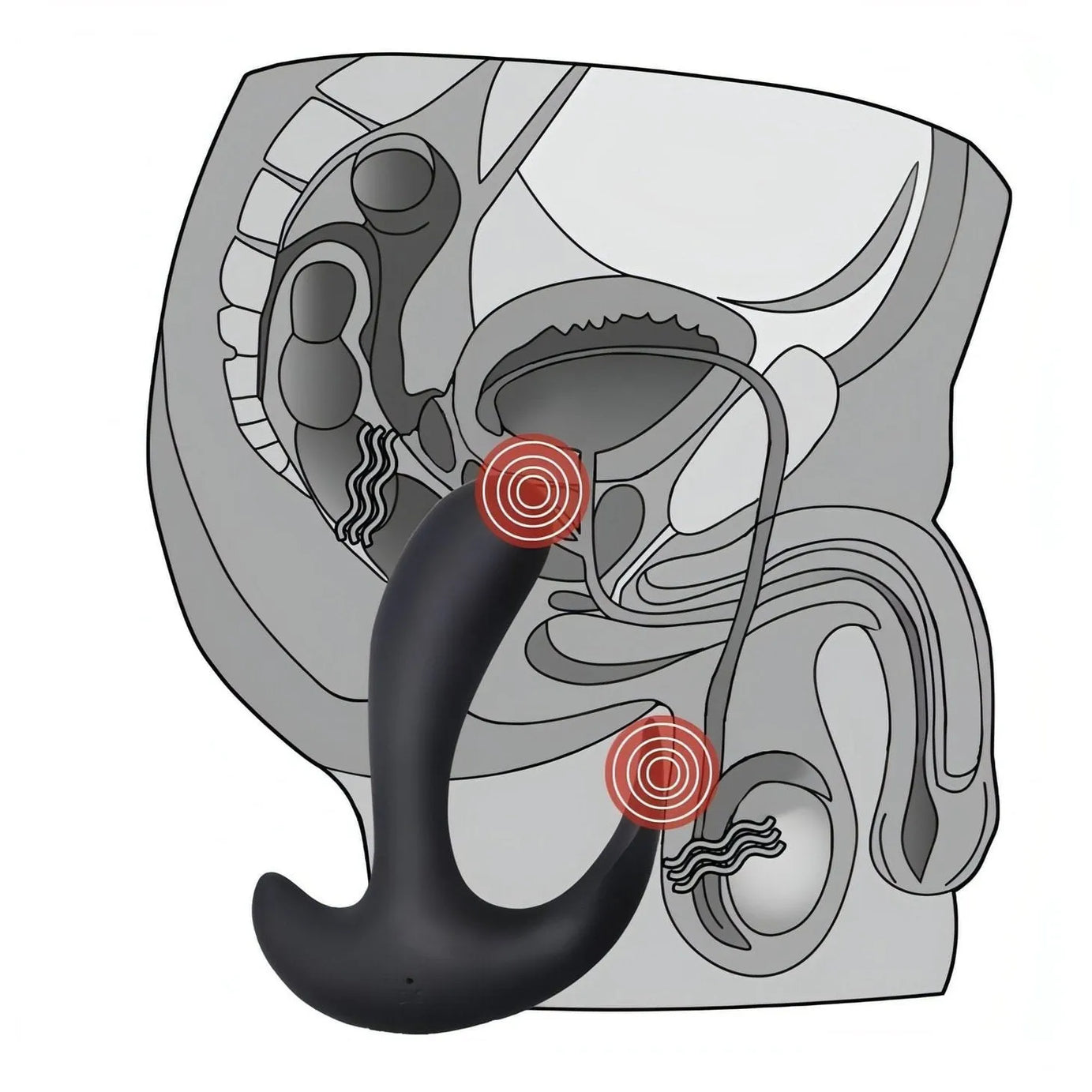 Stimolatore Punto P in Silicone Medicale con 10 diversi programmi di vibrazione - Nero, Ricaricabile