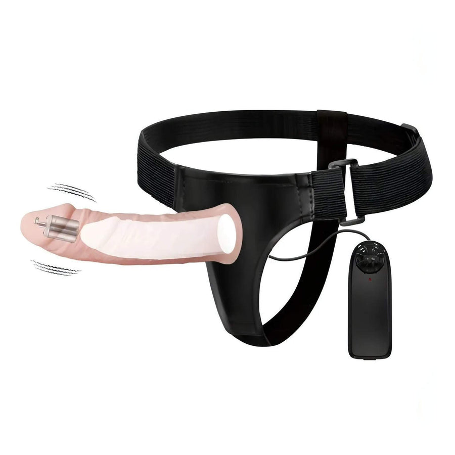 Strap-On Hollow Vibrating 15.5 cm - Flesh Pink