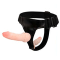 Strap-On with interchangeable and reversible internal and external double dildos - TPR, Flesh Pink