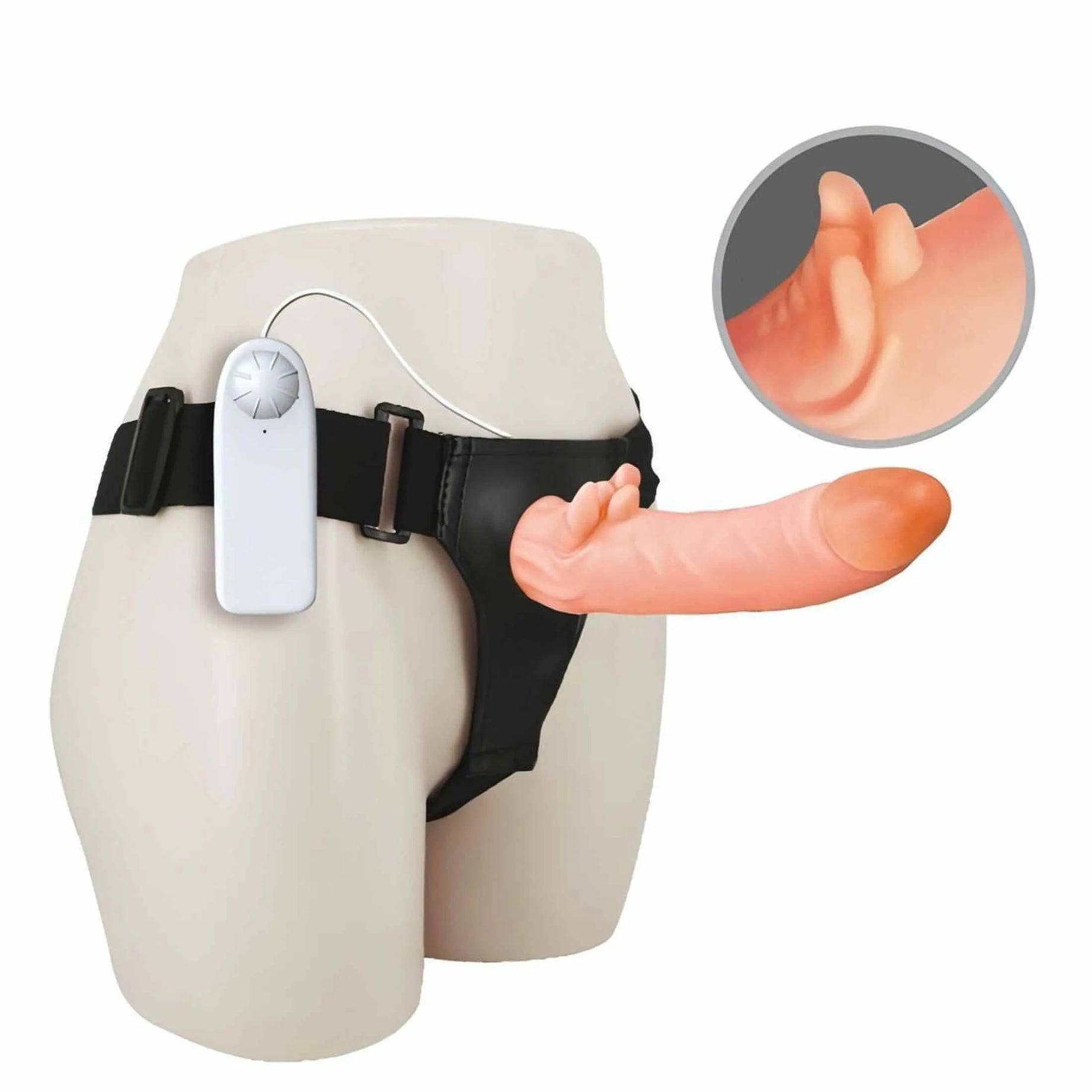 Strap-on Hollow vibrante con sitmolatore clitorideo