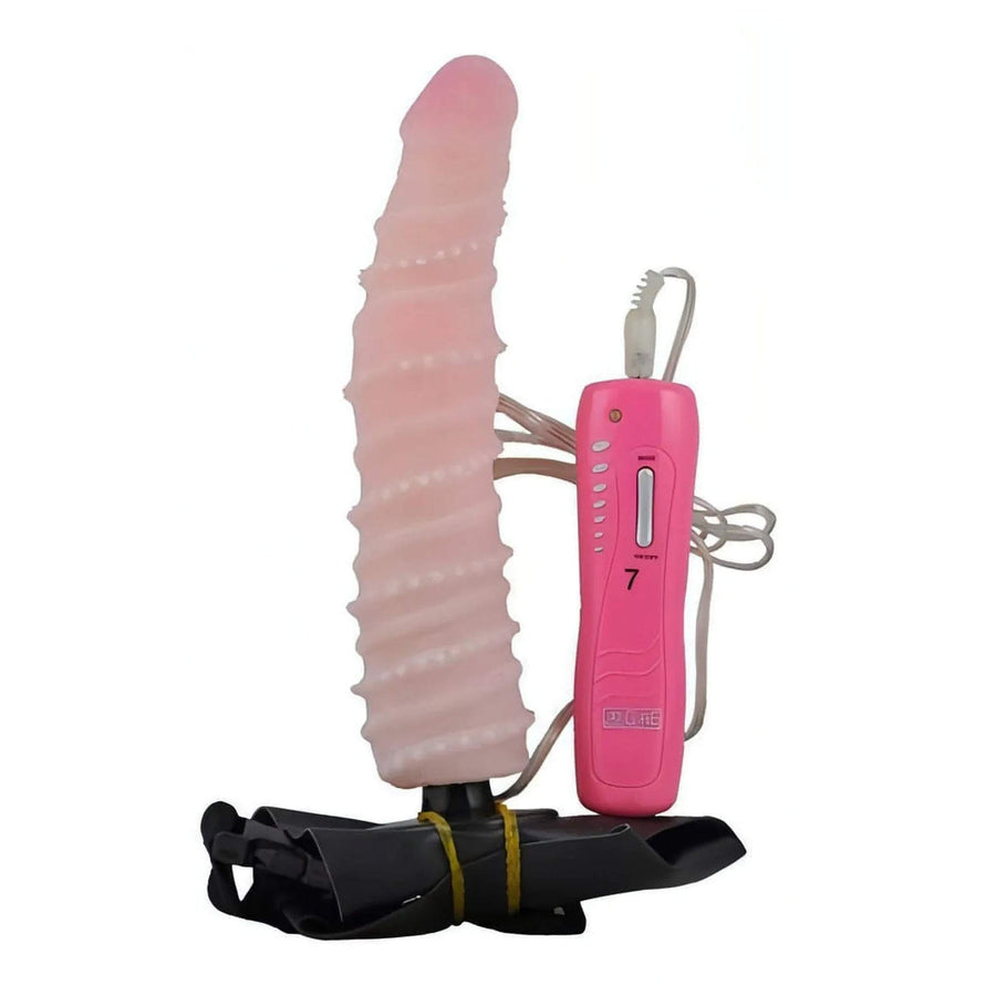 Soft foldable strap-on with stimulating pads - Flesh Pink